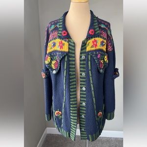 RARE Anthropologie Curio Floral Patchwork Crochet Knit Cardigan Sweater M